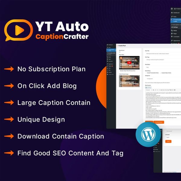 ✍️ YTCaptionCrafter Video Content Generator WP Plugin